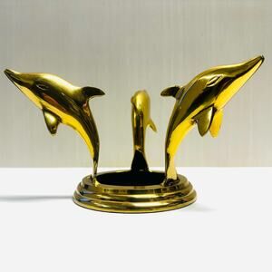 Vintage Crystal Accents Solid Brass Three Dolphins Base Stand India